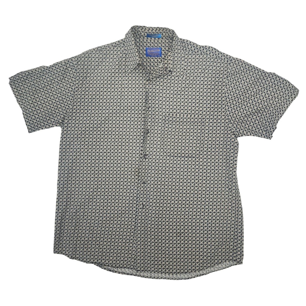 Pendleton Geometric Print Short Sleeve Rayon Shirt Cotton Summer Casual Large